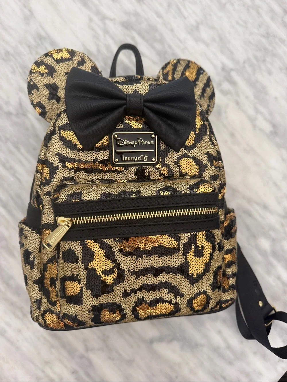 Disney Sequin Leopard Print Mini Backpack in Gold and Black